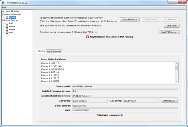 انقر فوق Save SHSH ثم Start TSS Server