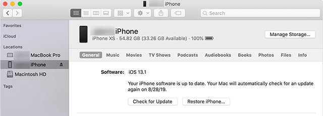 الرجوع إلى إصدار أقدم من iOS باستخدام iTunes / Finder