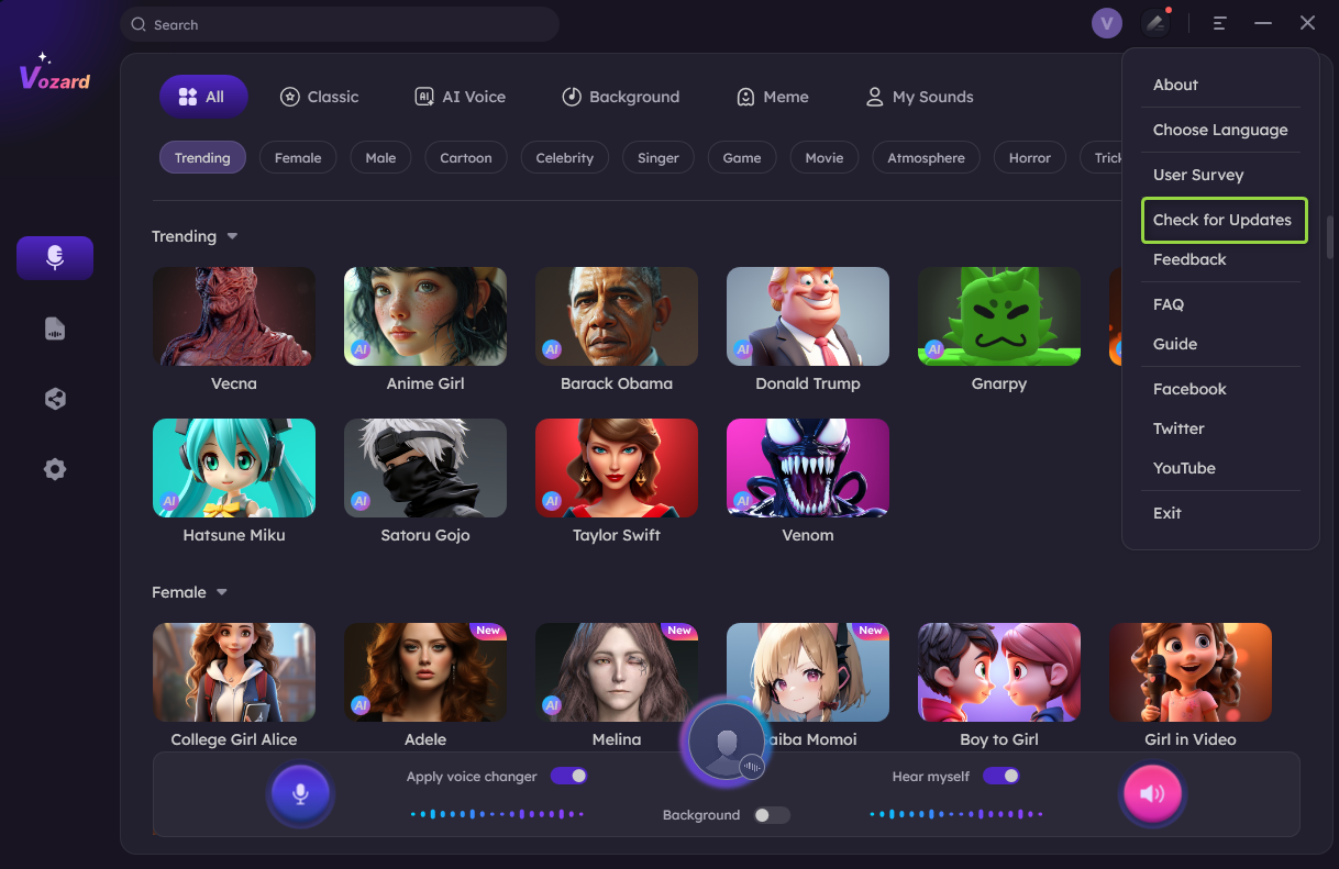 How to Update Vozard