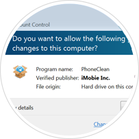 Computer screen with message Do you want to allow the following changes