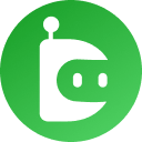 Green and white logo with robot