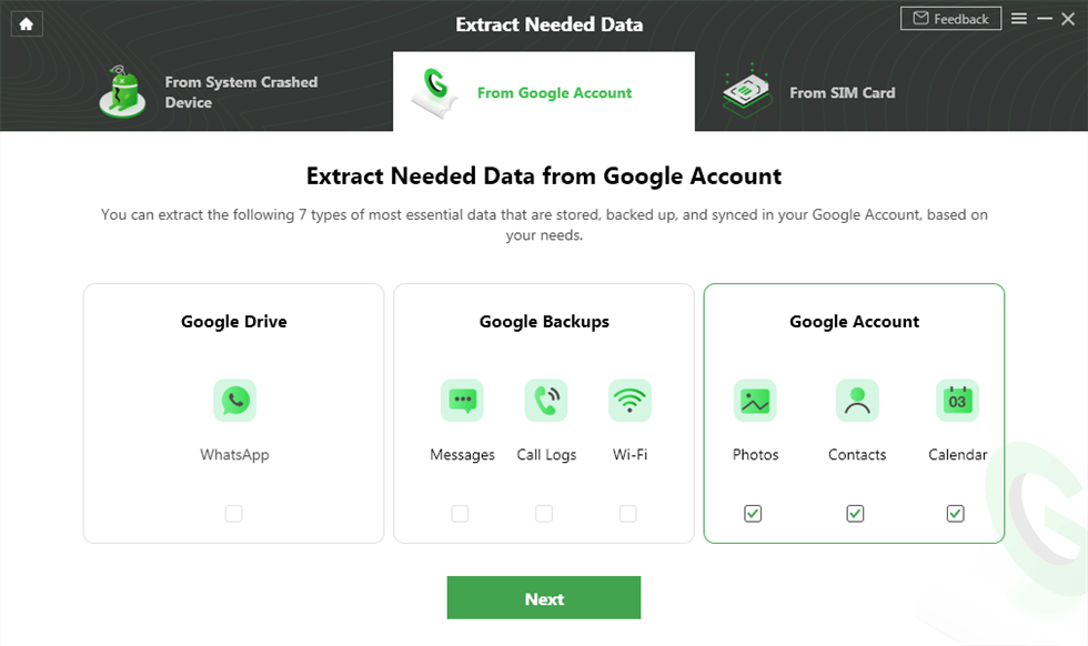 Click Contacts under the Google Account Box