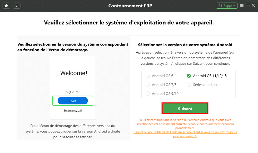 Choix de la version Android