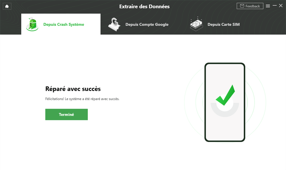Réparation avec succès