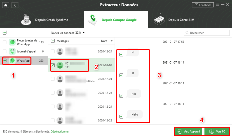 Capture décran du téléphone avec contacts