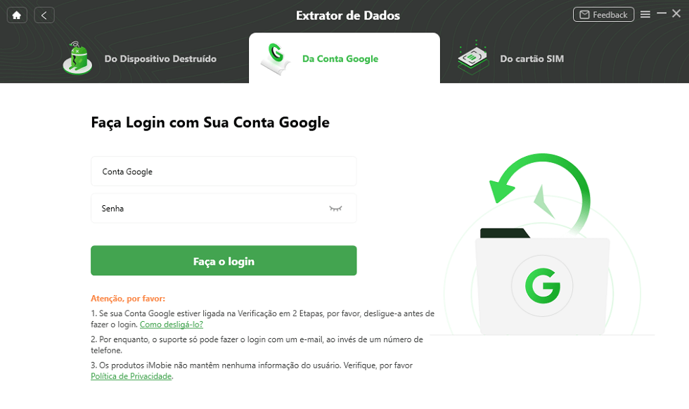 Fazer login na sua conta Google