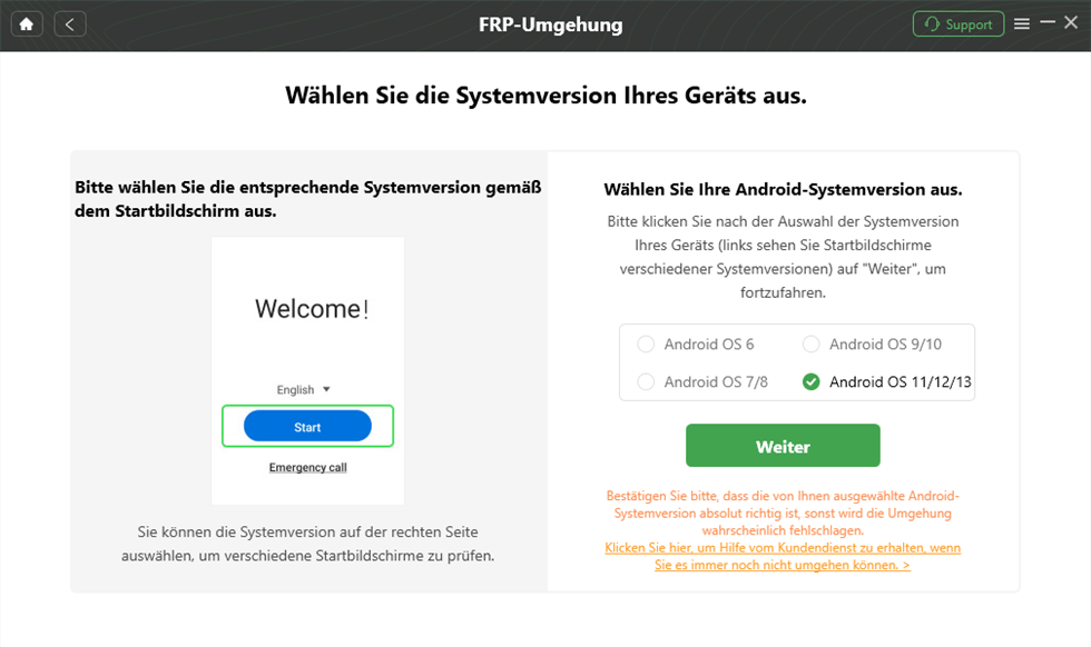 FRP-Umgehung - Systemversion auswählen