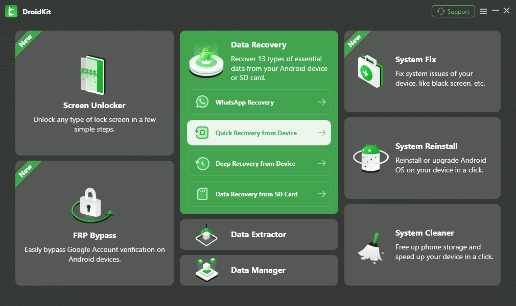 Choose Quick Recovery from Device from Data Recovery