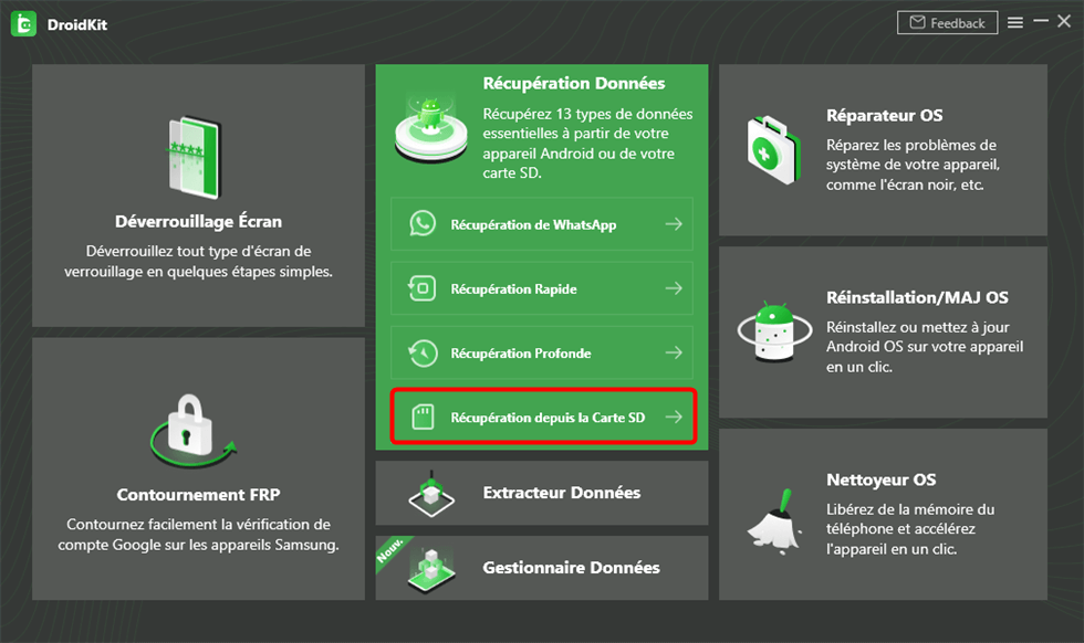 Récupération depuis la carte SD