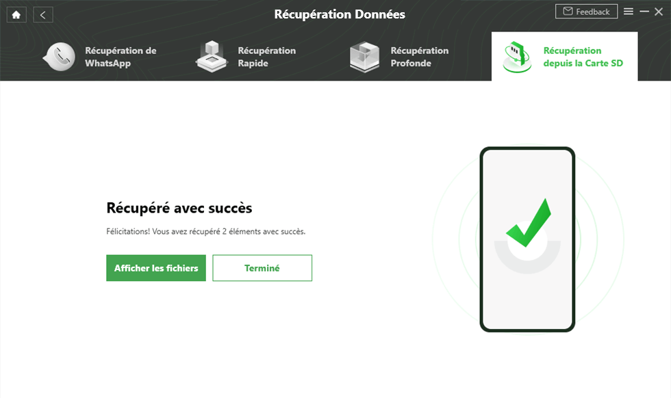 Récupération depuis la carte SD terminée