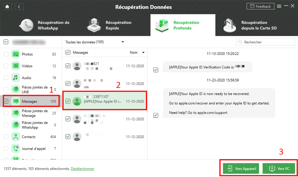 Récupération des messages supprimés
