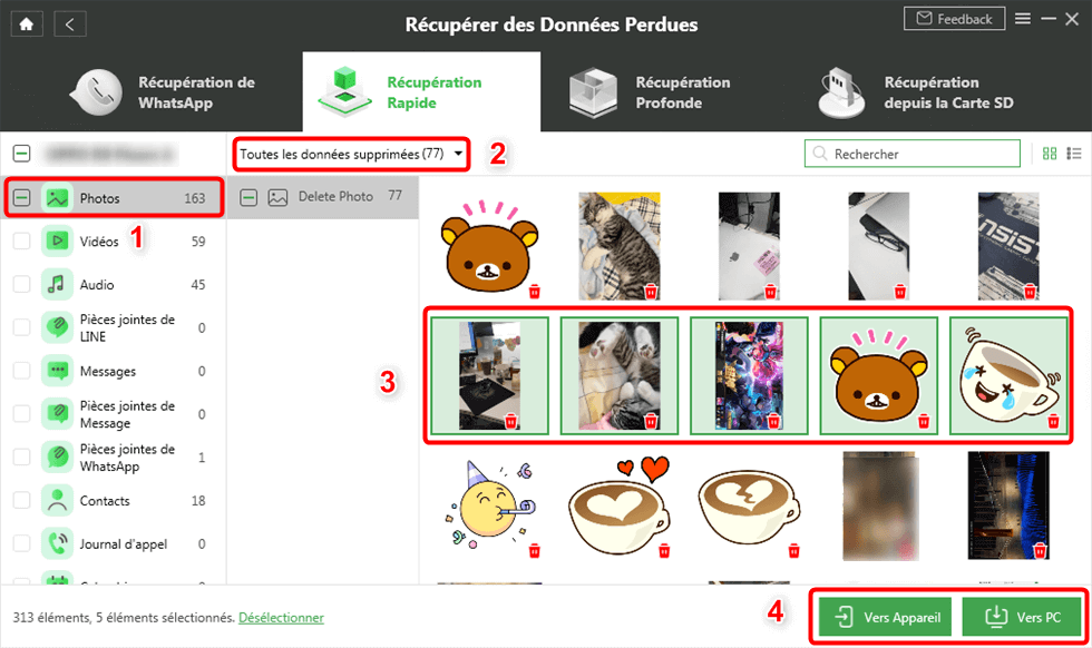 Sélectionnez les photos à récupérer