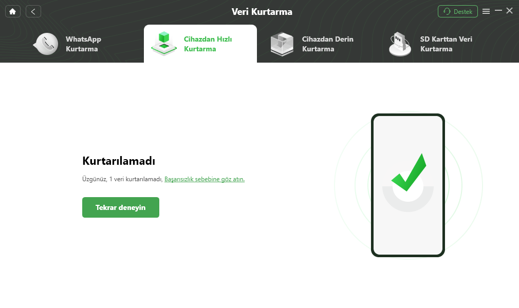 Cihazdan Hızlı Kurtarma Başarıyla