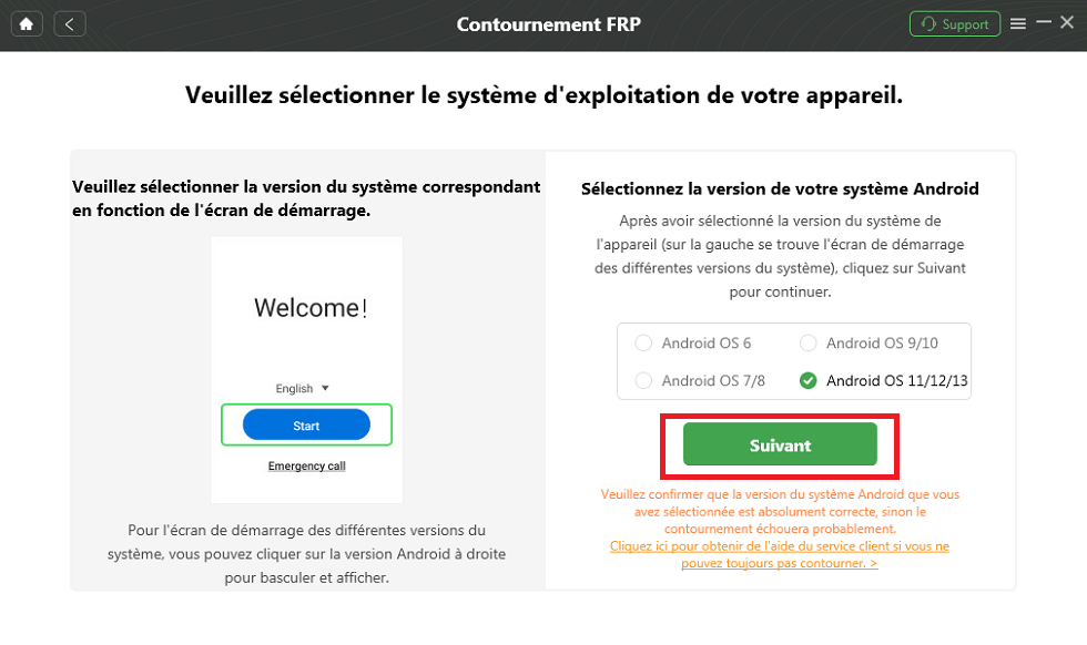 sélectionnez la version système de votre appareil