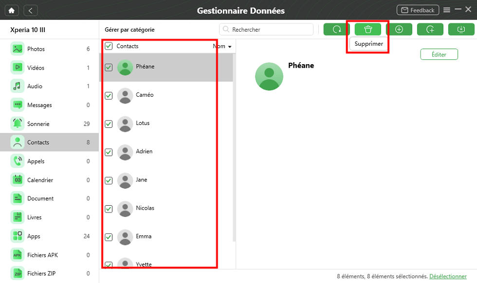 Supprimer les contacts