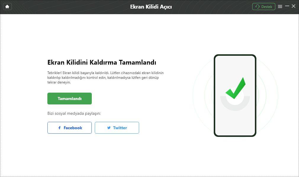 Kilit Ekranı Kaldırma Tamamlandı