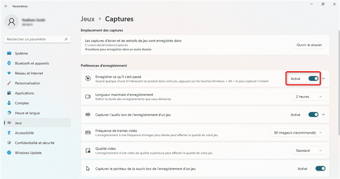 Activez Enregistrement d'écran