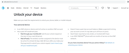 Visit AT&T Device Unlock Portal