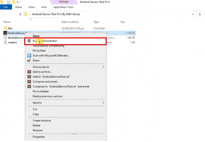 Executar o Android Service Tool como Administrador