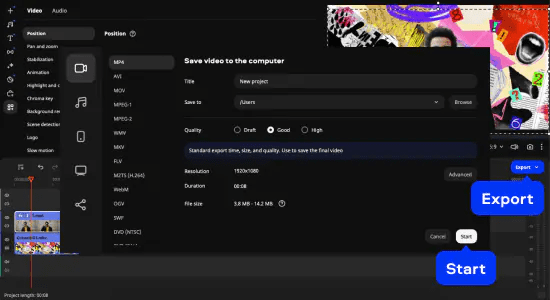 Exporter une vidéo avec un nouvel arrière-plan
