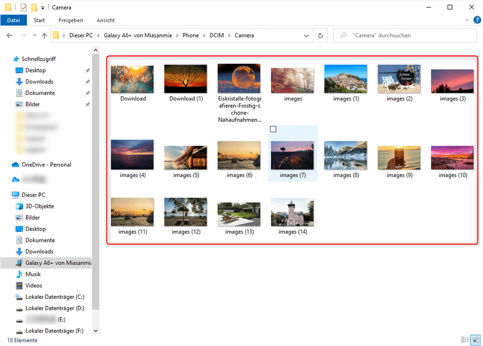 Fotos auswählen, um sie auf PC zu übertragen