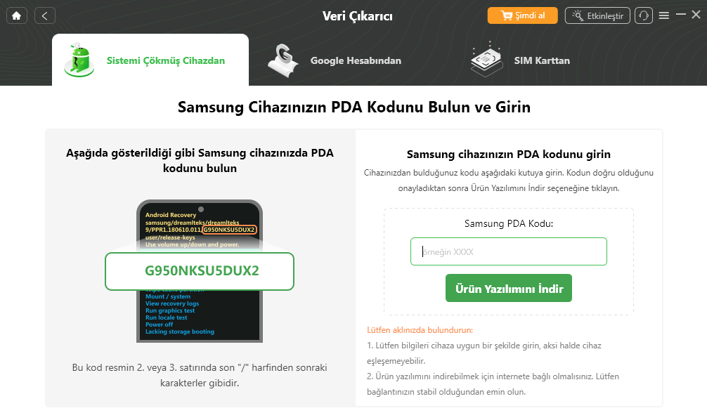 PDA Kodunu Girin