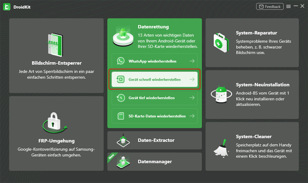 Gerät schnell wiederherstellen wählen