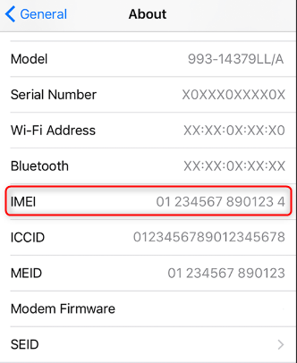 Get IMEI on iPhone via the Settings App