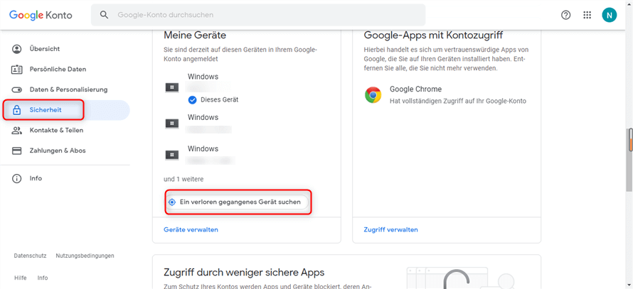 Google Konto meine Geräte