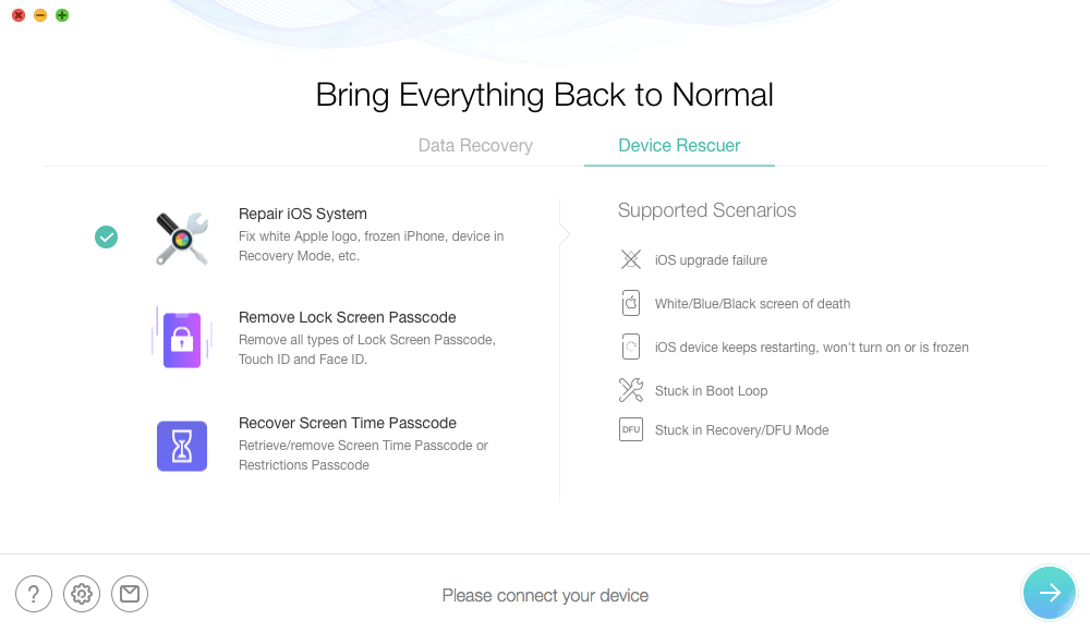 Enter Repair iOS System in PhoneRescue for iOS