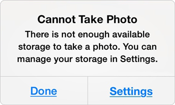 Cannot Take Photo because of Insufficient Storage
