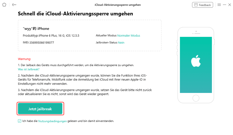 Auf Jetzt Jailbreak klicken