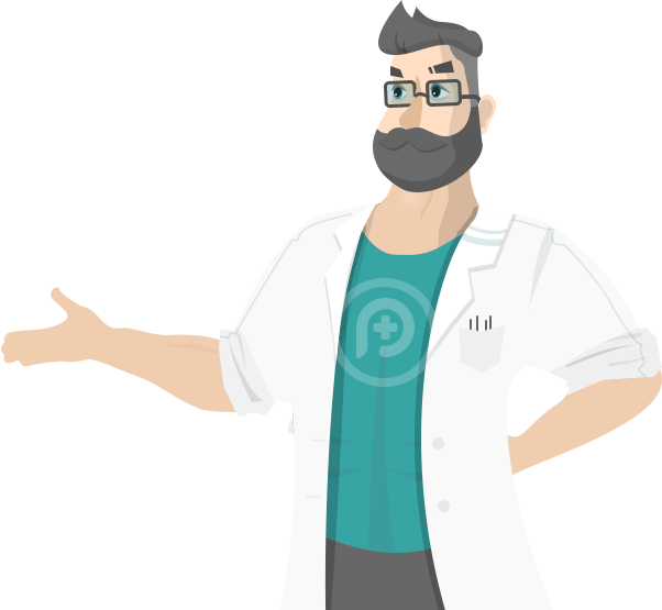 Man in lab coat with arms out