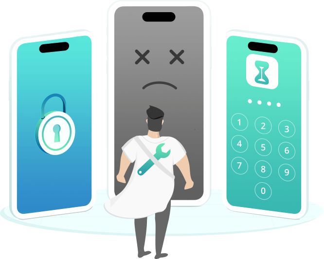 Man in front of three cell phones