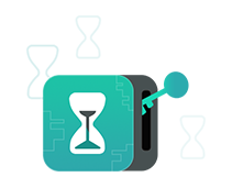 Icono de reloj de arena y cabeza de hombre.