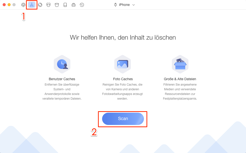 PhoneClean starten und Schnelle Reinigung auswÃ¤hlen â Schritt 1