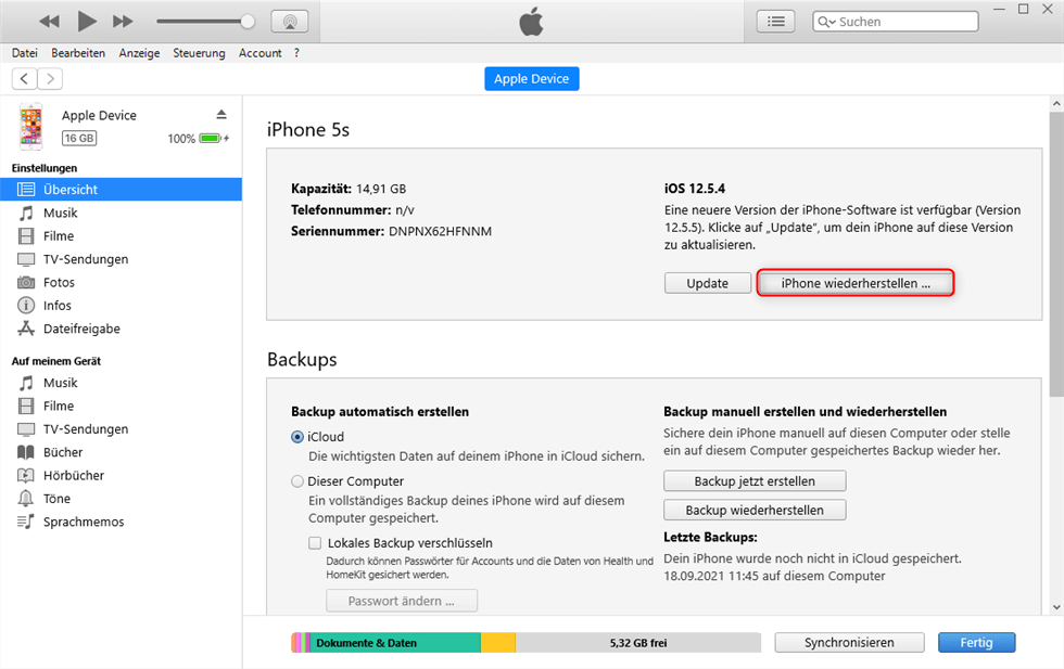 iPhone wiederherstellen über iTunes