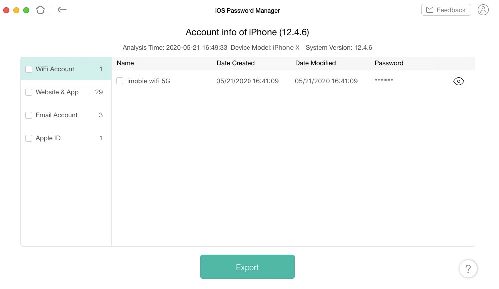 Screenshot of iPhone account