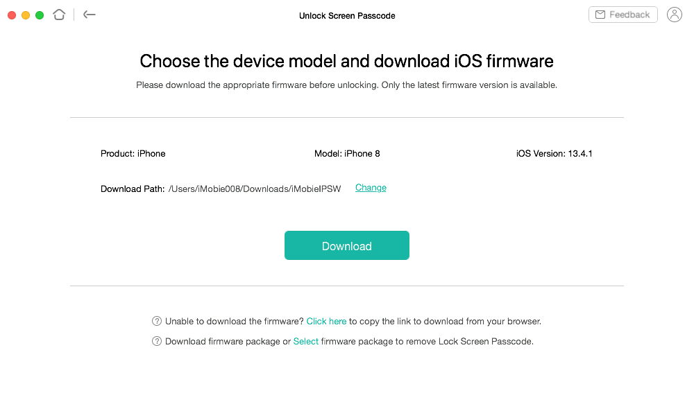 Screenshot Choose the device and download