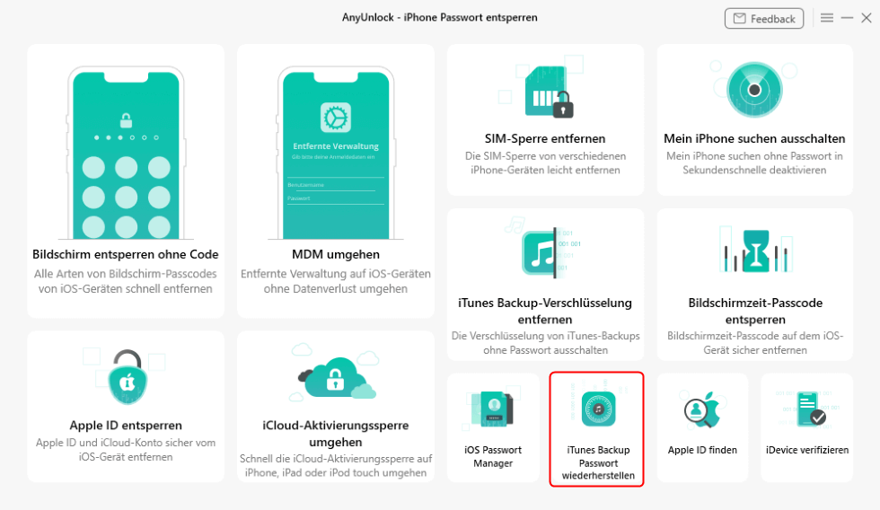 Die Funktion - iTunes Backup Passwort wiederherstellen