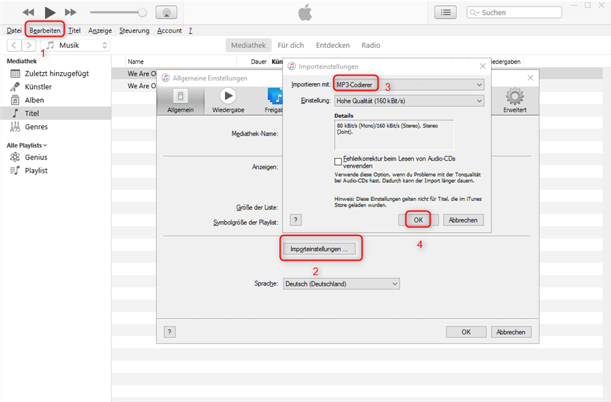 M4A in MP3 umwandeln - mit iTunes