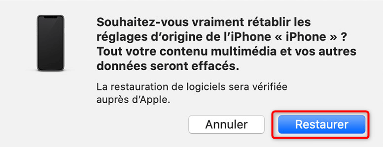 Cliquez sur Restaurer pour réinitialiser
