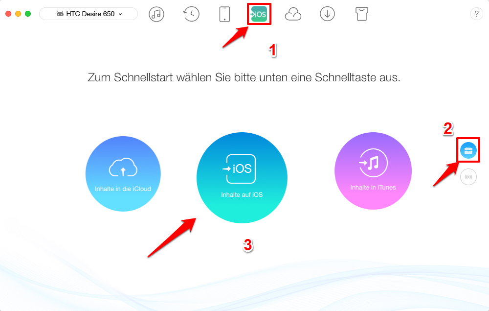 Kontakte von HTC auf iPhone übertragen - Inhalte auf iOS wählen - Schritt 2