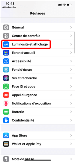 Accès aux paramètres de l’affichage