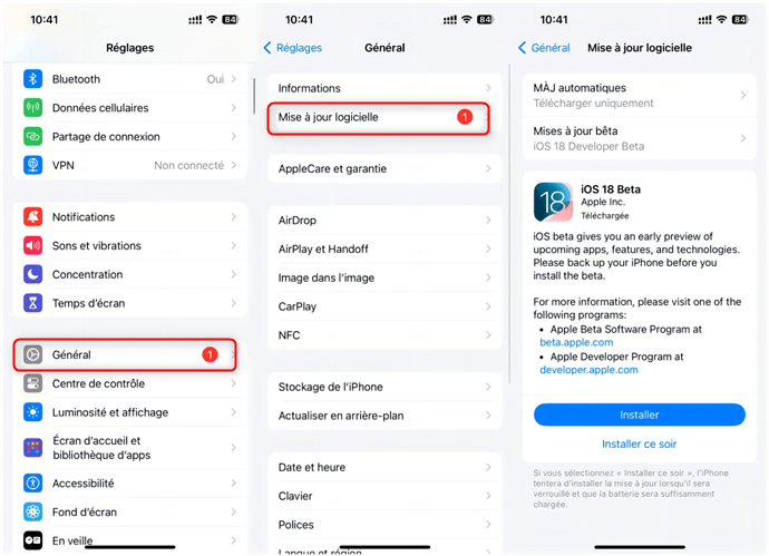 Télécharger et installer iOS 18 dans Réglages