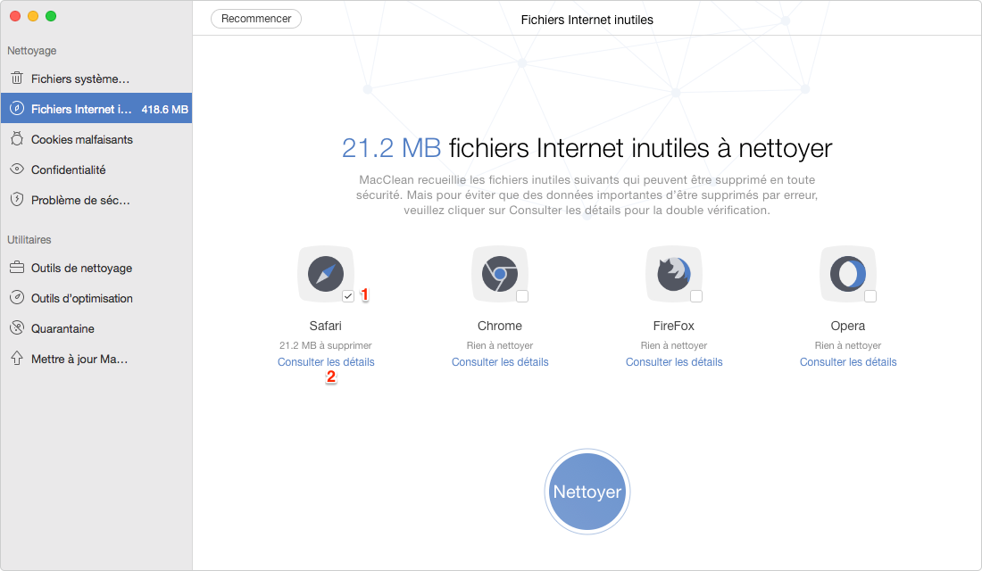 Nettoyer efficacement les cookies sur Mac avec MacClean - Ã©tape 2