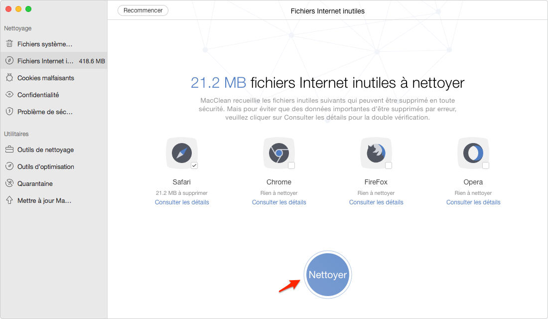 Comment nettoyer les cookies sur Mac avec l'aide de MacClean - Ã©tape 4