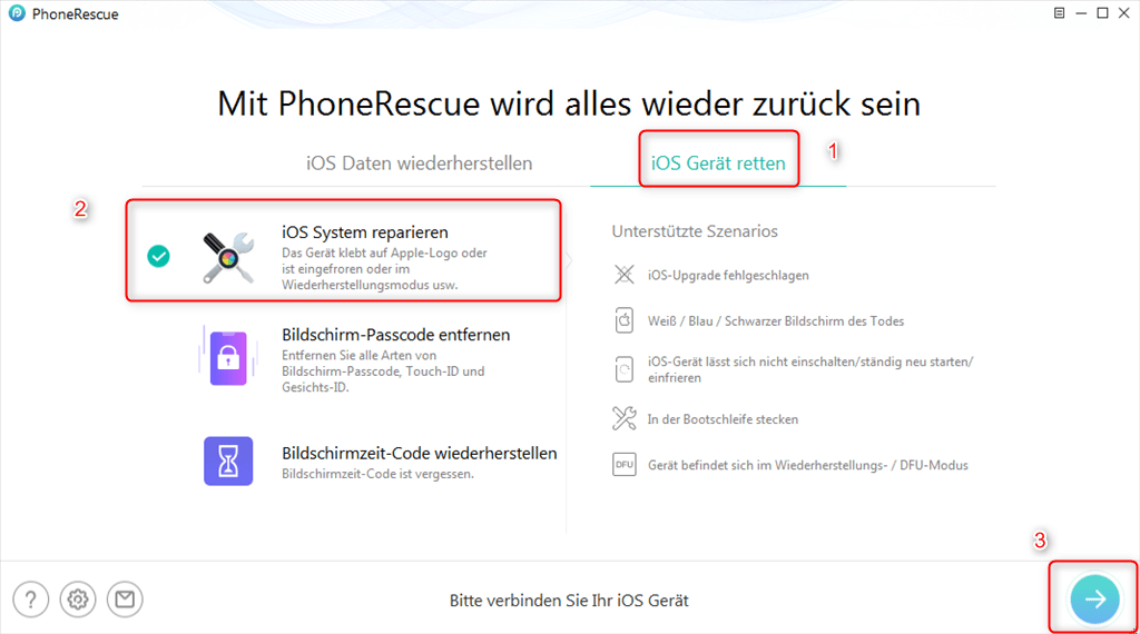 phonerescue-ios-system-reparieren-waehlen