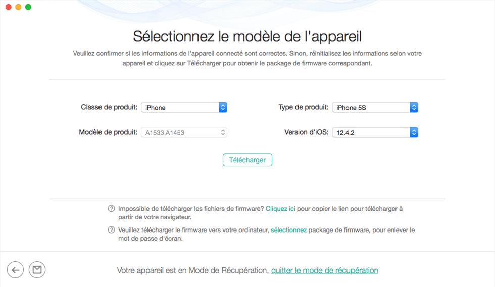 Télécharger le package du firmware correct