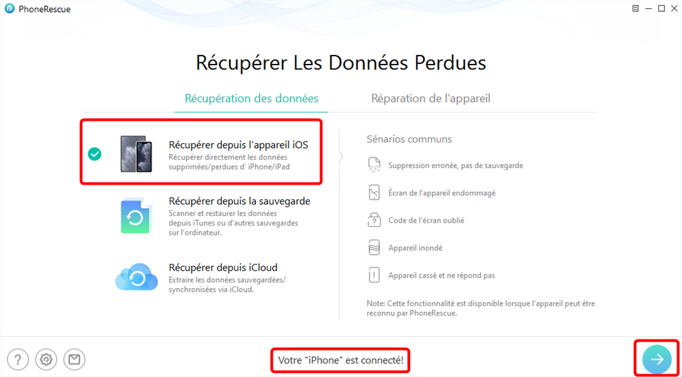 Cochez Récupérer depuis l'appareil iOS